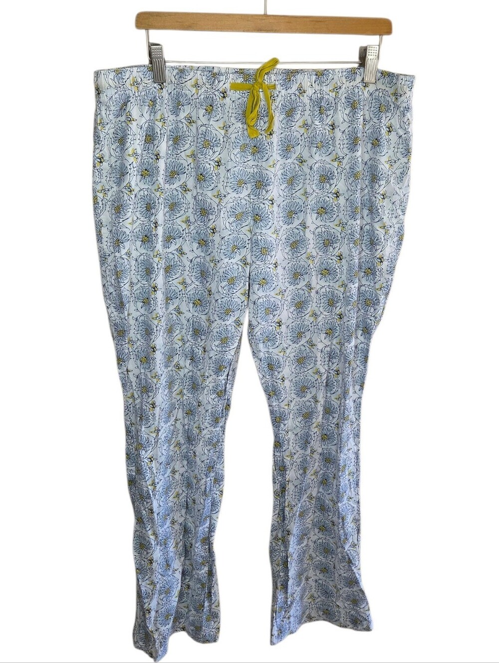 Old Navy Blue Yellow White Floral Cotton Pajama PJ Pants Size Large Lounge Sleep